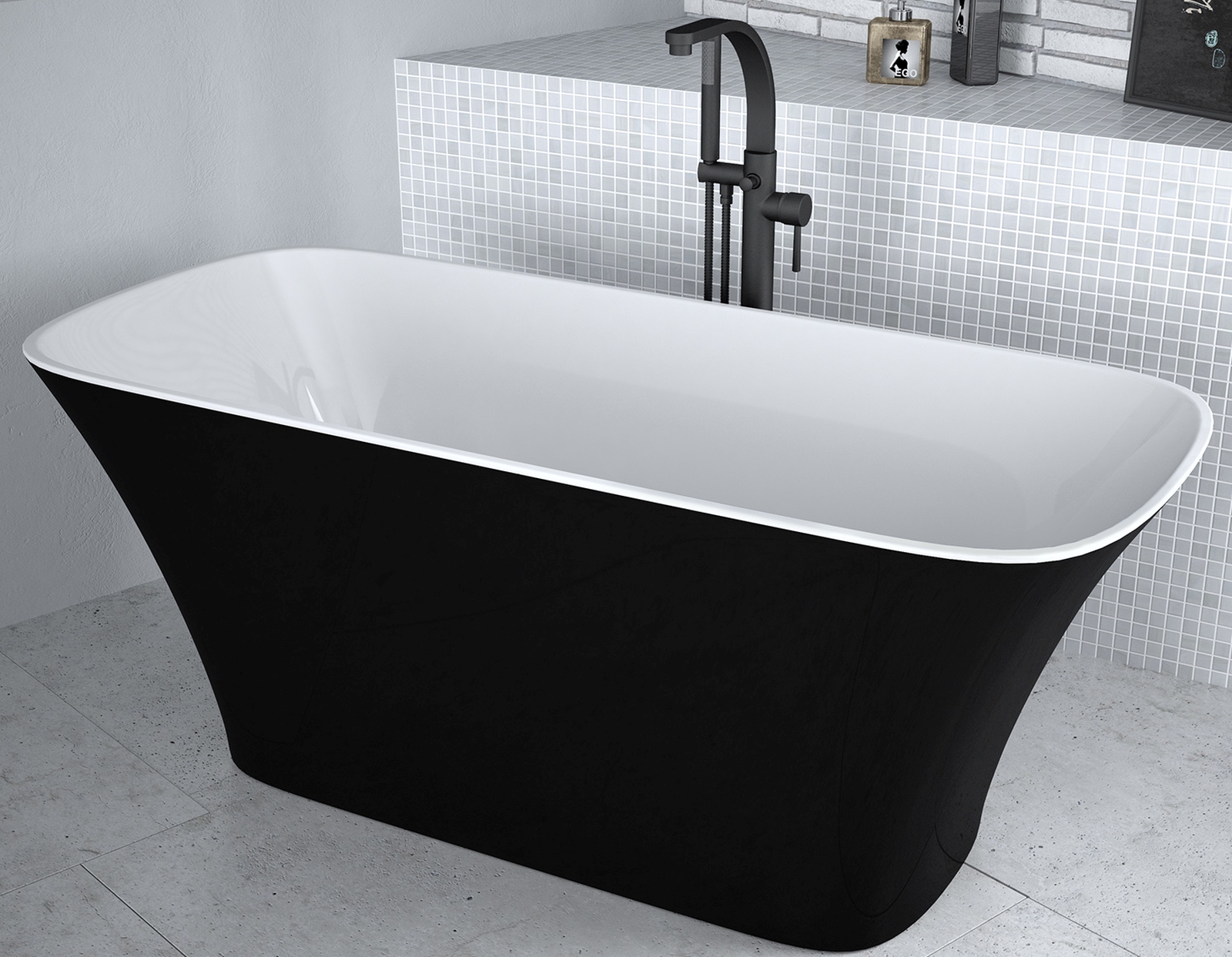 Besco Assos wanna wolnostojąca 159,4x70 cm owalna biała-czarna-dwukolorowa #WMD-160-ABW