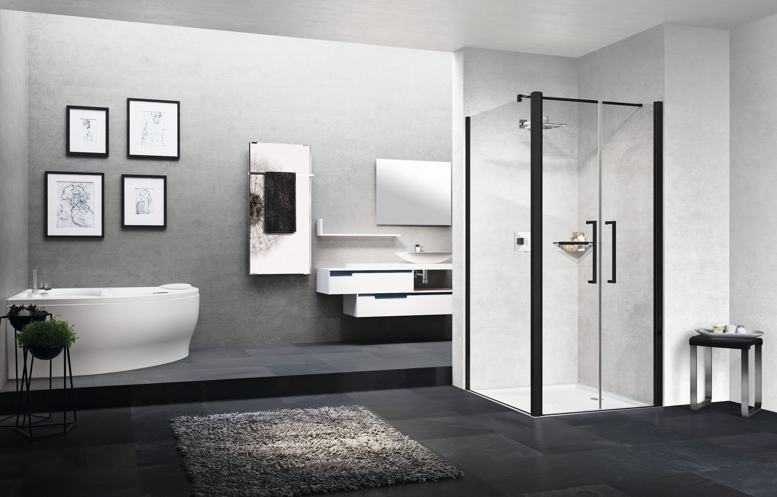 Novellini Young 2.0 F2B ścianka prysznicowa 69 cm boczna czarna/szkło przezroczyste Y2F2B69-1H