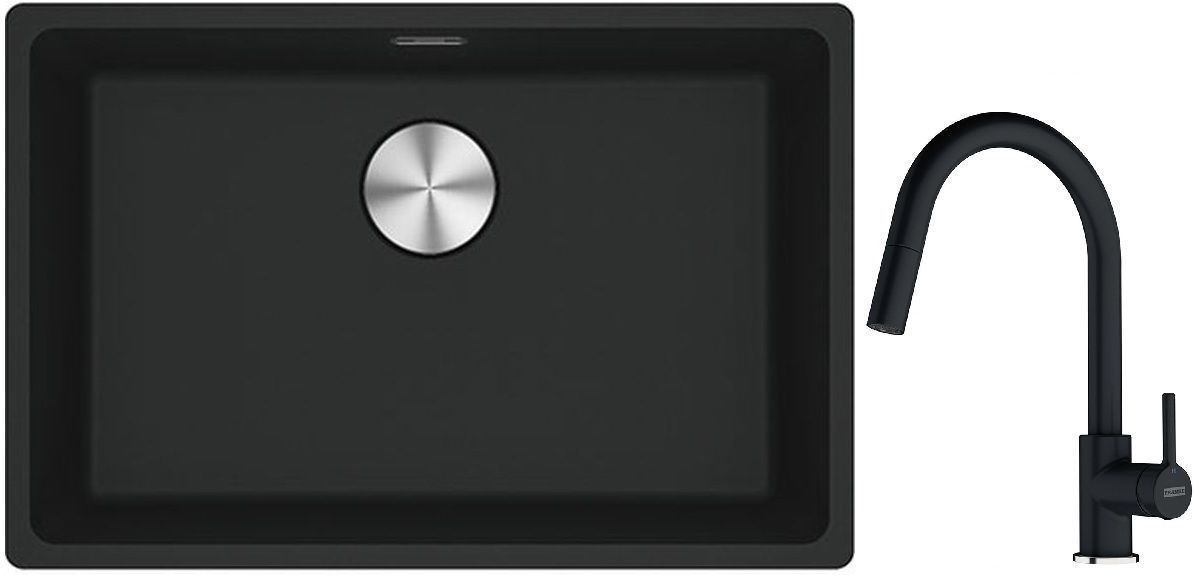 Franke Maris MRG 110-52 zlewozmywak 52x40 cm Fragranite czarny mat z baterią kuchenną Lina onyx (1250687252, 1150626055) - Wysyłka w 24h