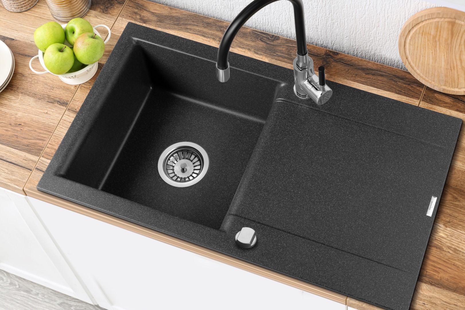 Invena Tesalia zlewozmywak granitowy 76x44 cm czarny AZ-01-043