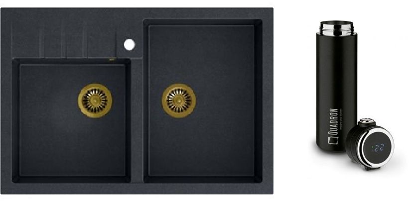 Zestaw Quadron Bill 120 zlewozmywak black diamond/elementy złote z kubkiem termicznym 420 ml (HCQB9062U8PVDG1, M0051)