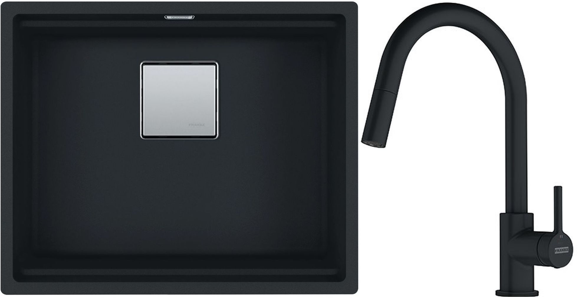 Franke Kanon KNG 110-52 zlewozmywak 52x42 cm Fragranite czarny mat z baterią kuchenną Lina Pull-Out czarny mat (1250633002, 1150626053) - Wysyłka w 