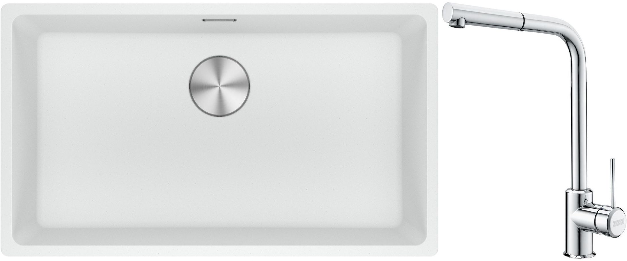 Franke Maris MRG 110-72 zlewozmywak 72x40 cm Fragranite biały polarny z baterią kuchenną Sirius Side chrom (1250687263, 1150668280)