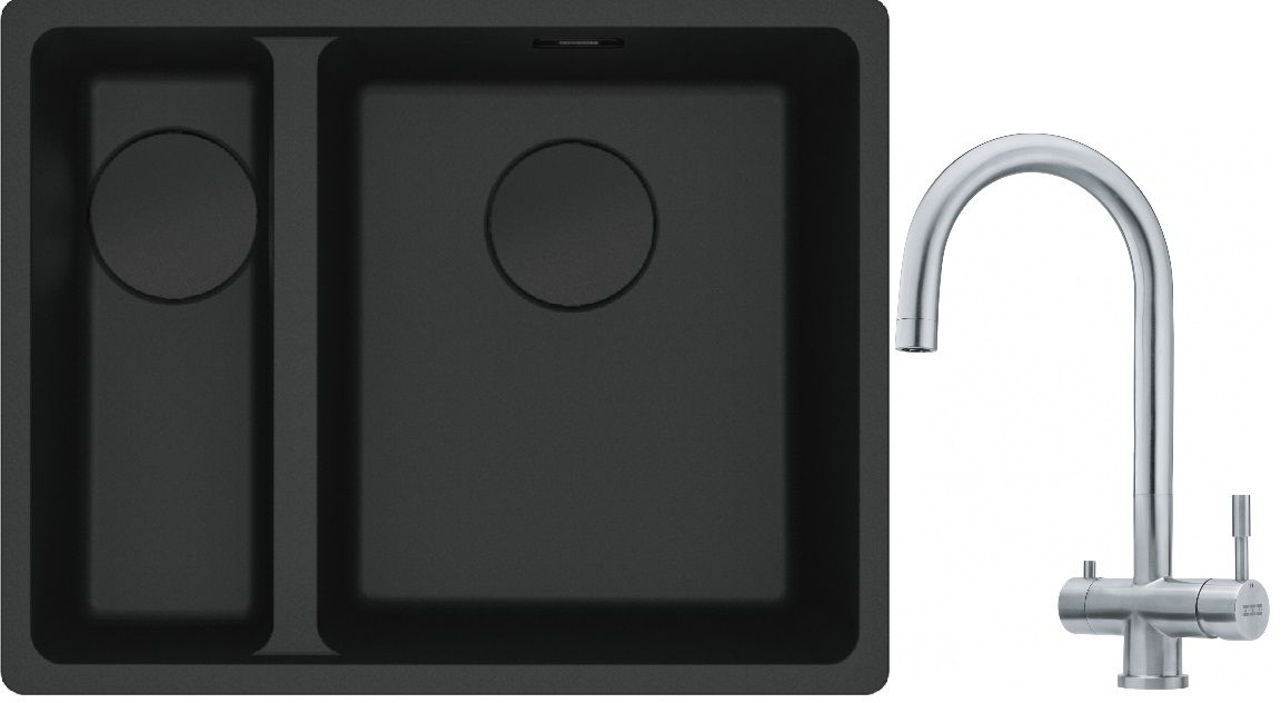 Franke Maris MRG 160-34-15SBL zlewozmywak 52x40 cm Fragranite czarny mat z baterią kuchenną Eos stal szlachetna (1250697756, 1200179979)