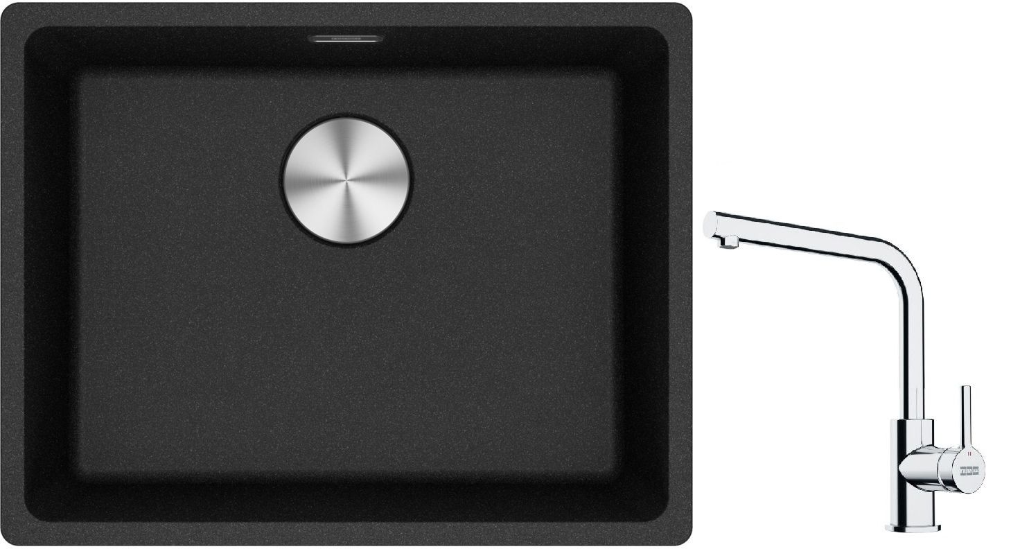 Franke Maris MRG 110-52 zlewozmywak 52x40 cm Fragranite onyx z baterią kuchenną Lina chrom (1250687253, 1150693230)