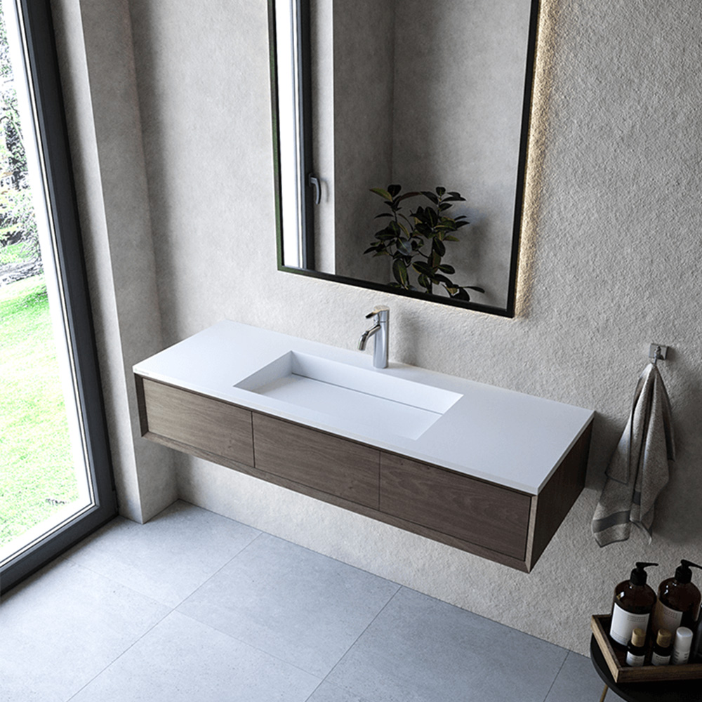 Cristalstone Linea Ideal umywalka 130x45 cm wpuszczana prostokątna biały U1300-MCOLC/CR