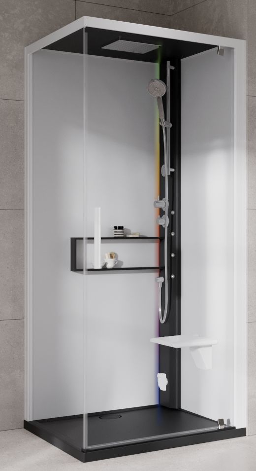 Novellini Glax 2 2.0 G+F kabina z hydromasażem 80 cm kwadratowa prawa parowa z brodzikiem czarna G22GF89DT5-1HU