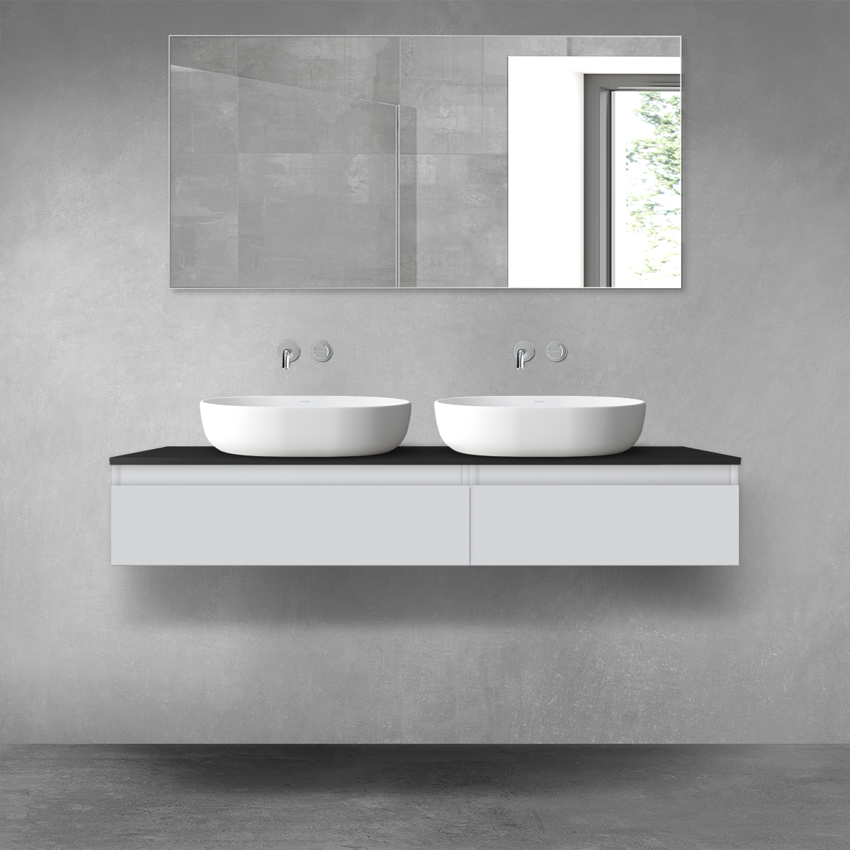 Oltens Vernal zestaw mebli łazienkowych 140 cm z blatem szary mat/czarny mat 68323700 - Wysyłka w 24h