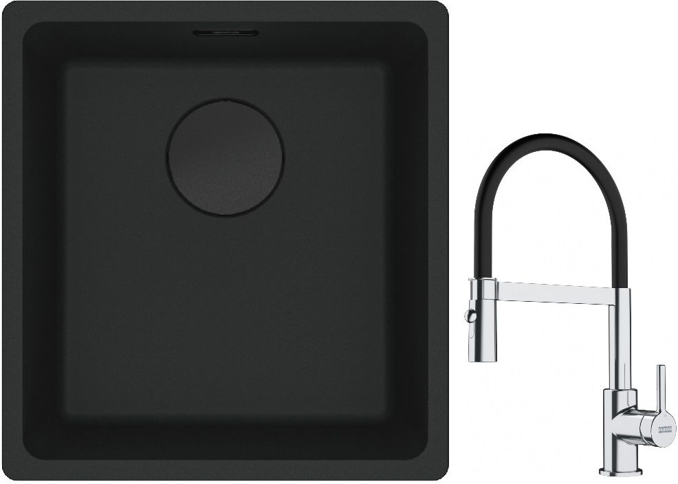 Franke Maris MRG 110-37 zlewozmywak 40x37 cm Fragranit + czarny mat z baterią kuchenną Lina chrom/czarny (1250697760, 1150626085) - Wysyłka w 24h