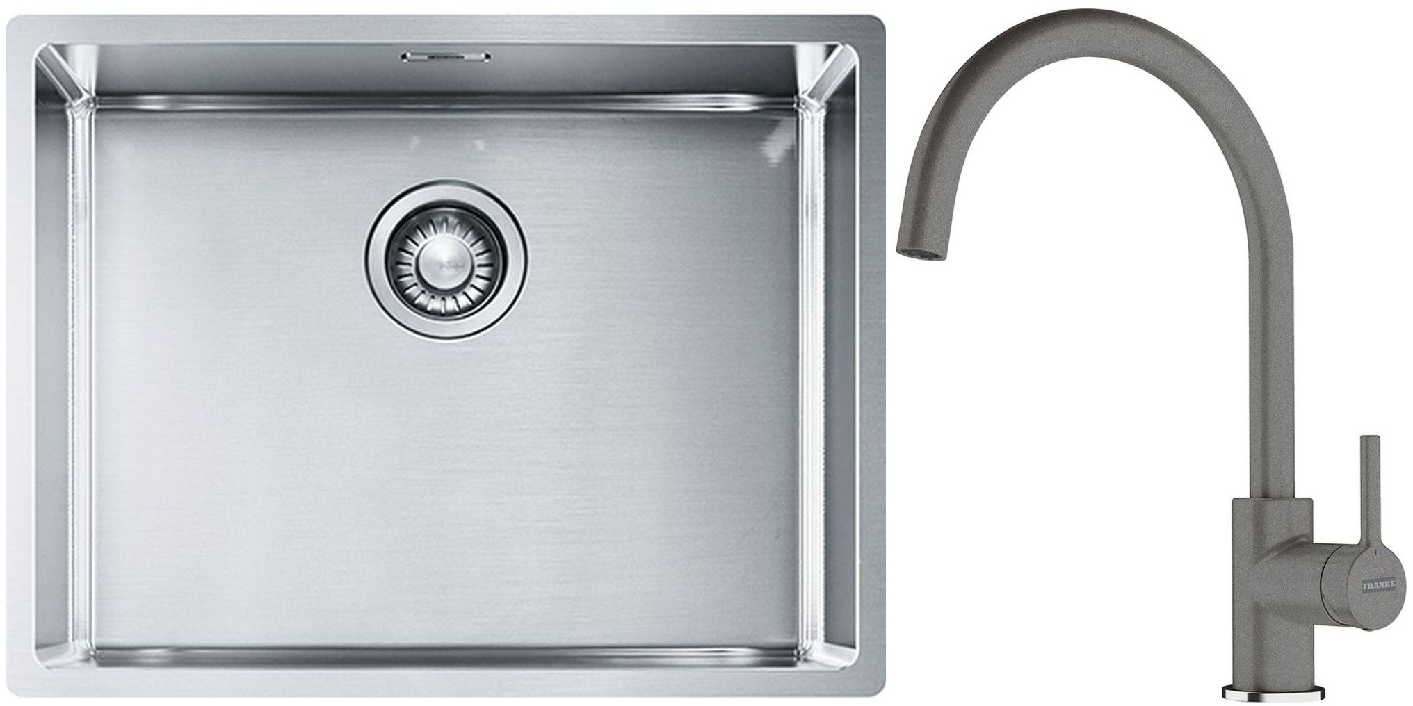 Franke Box BXX 110-54/ BXX 210-54 zlewozmywak 58x45 cm stalowy z baterią kuchenną Lina kamienny szary (1270453660, 1150626022)