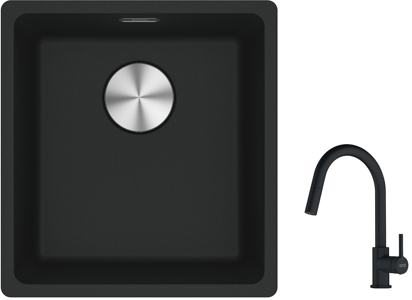 Franke Maris MRG 110-37 zlewozmywak 40x37 cm Fragranite czarny mat z baterią kuchenną Lina czarny mat (1250687248, 1150626053)