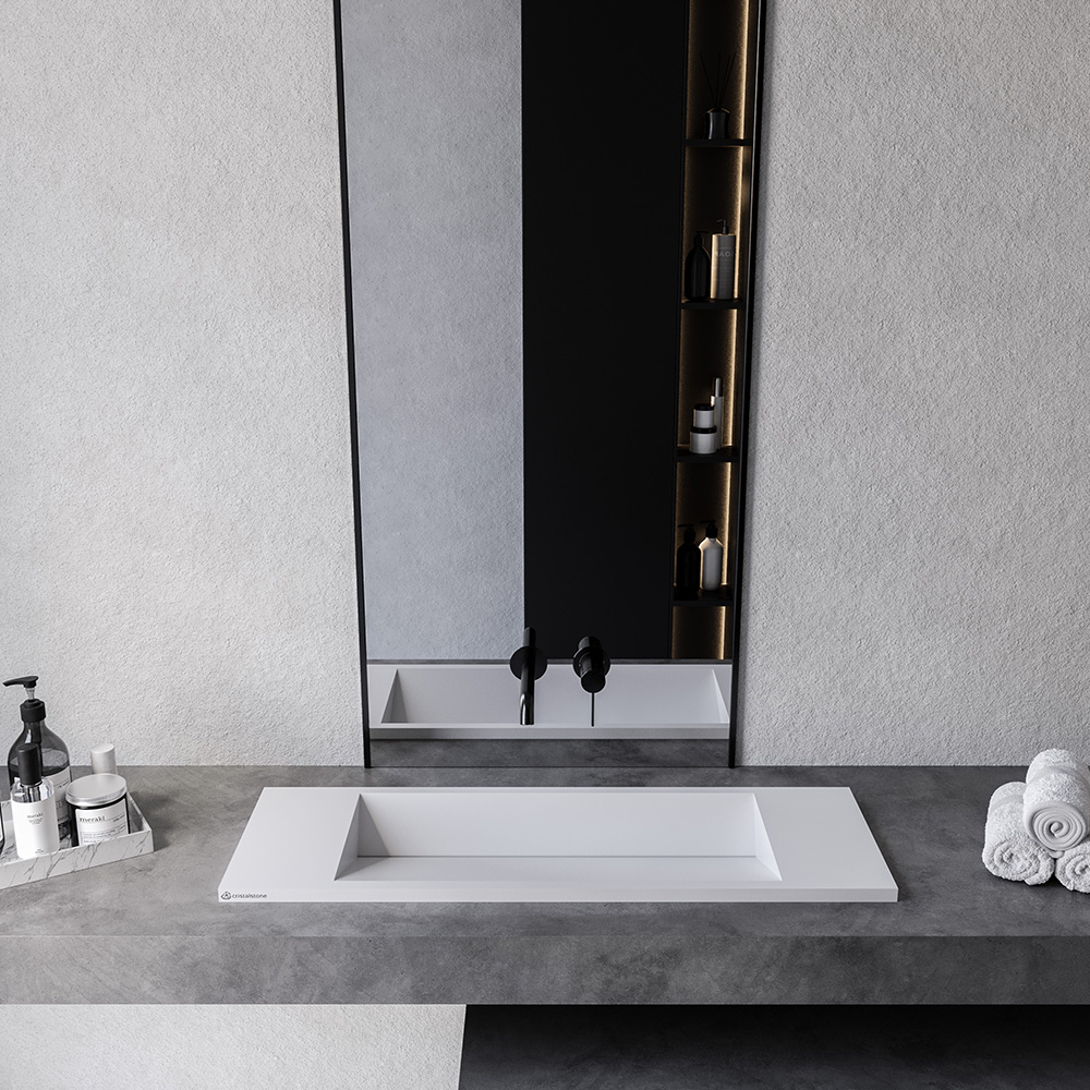 Cristalstone Linea Diago umywalka 90x30 cm prostokątna wpuszczana-z blatem biała U900-MCOLCW/CR