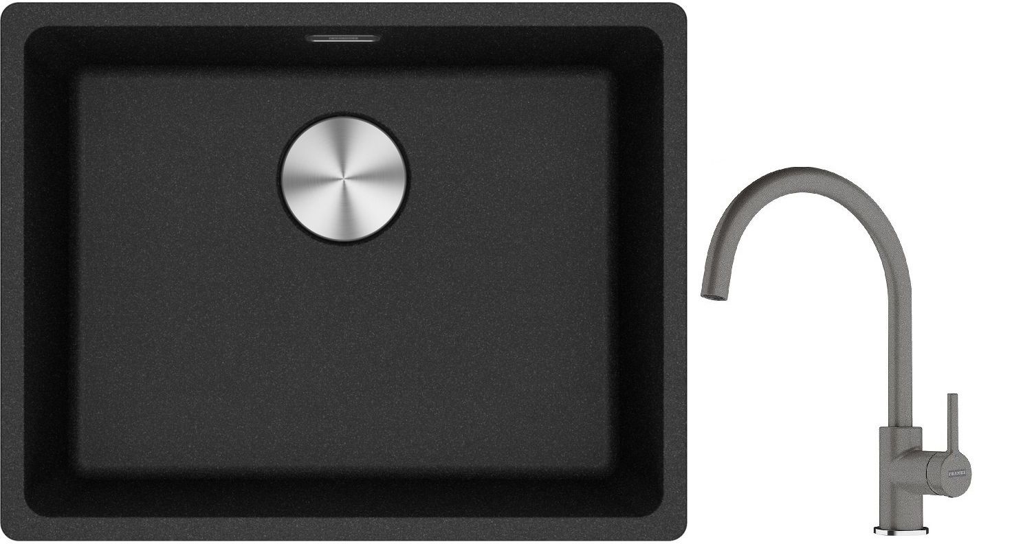 Franke Maris MRG 110-52 zlewozmywak 52x40 cm Fragranite onyx z baterią kuchenną Lina kamienny szary (1250687253, 1150626022)