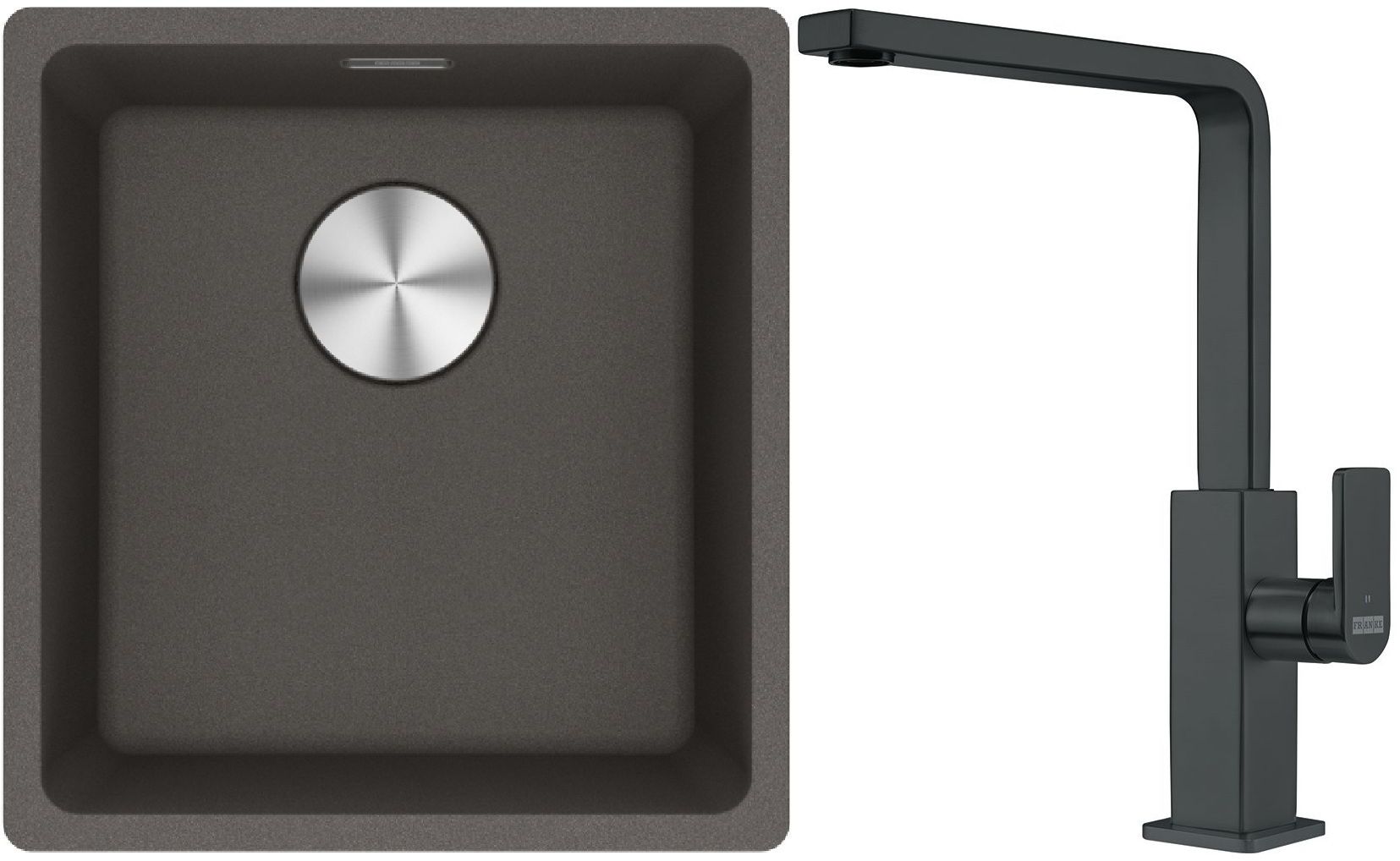 Franke Maris MRG 110-37 zlewozmywak granitowy 43x40 cm łupkowy szary z baterią kuchenną Mythos czarna stal szlachetna (1250716374, ...