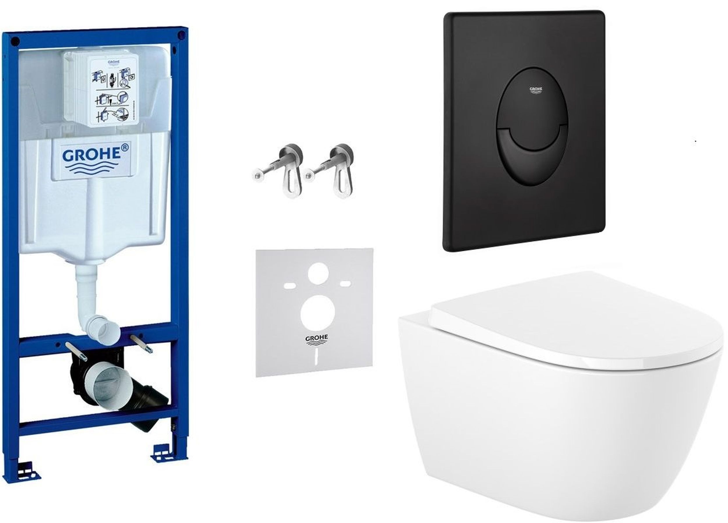 Zestaw Grohe Rapid SL stelaż podtynkowy 3w1 z przyciskiem Start czarnym i miską Roca Ona z deską (38539001, 38964KF0, A34H688000) - Wysyłka w 24h