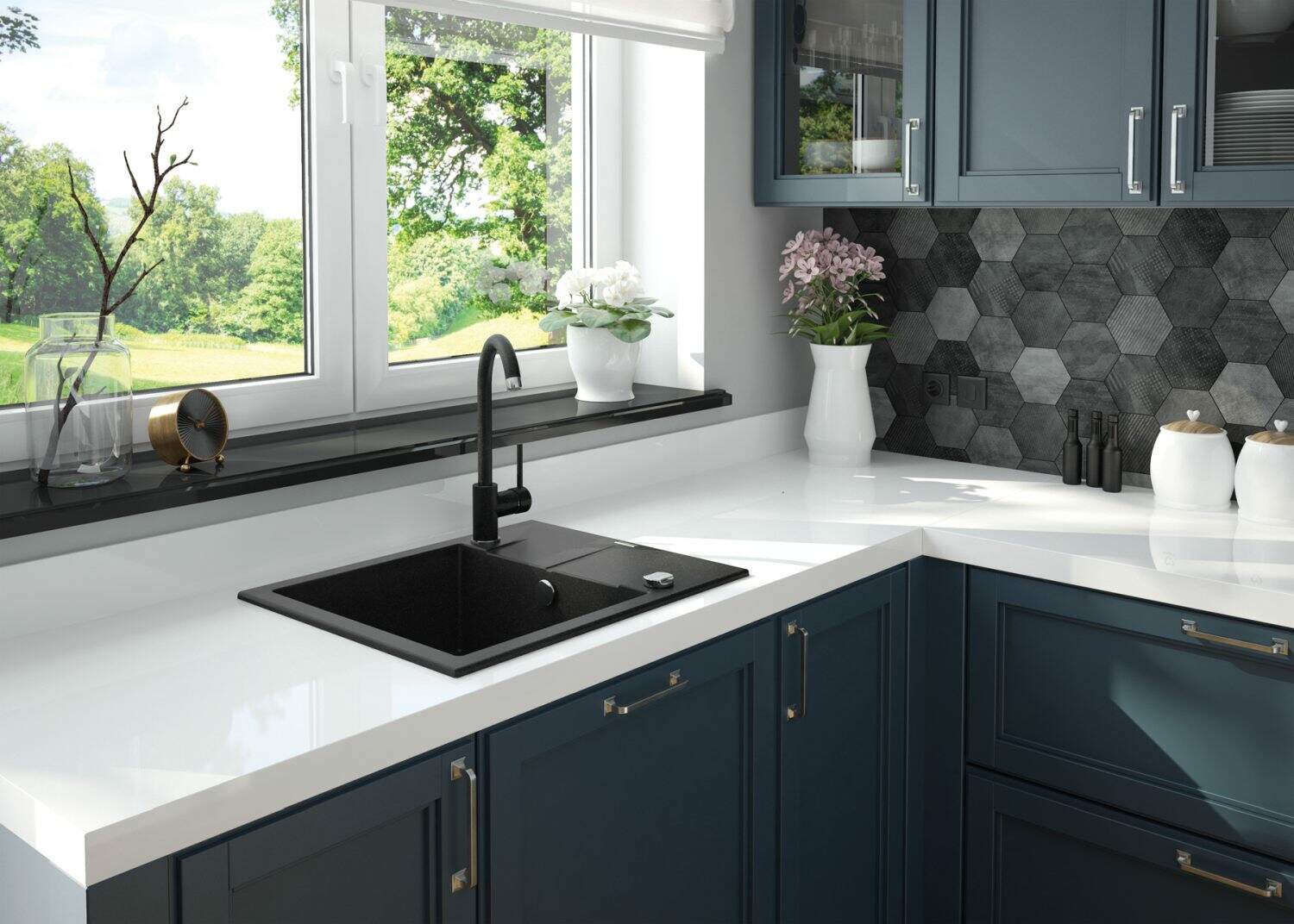 Deante Andante zlewozmywak granitowy 59x49 cm grafitowy ZQN211A