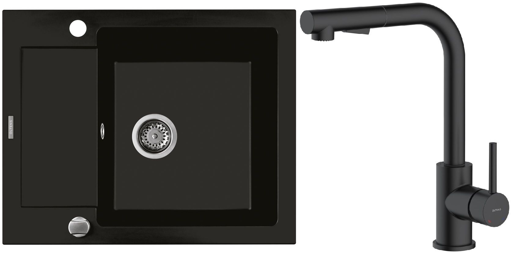 Zestaw Oltens Gravan zlewozmywak granitowy 1-komorowy 62x50 cm z baterią kuchenną Myvat czarny mat (72102300, 35205300) - Wysyłka w 24h