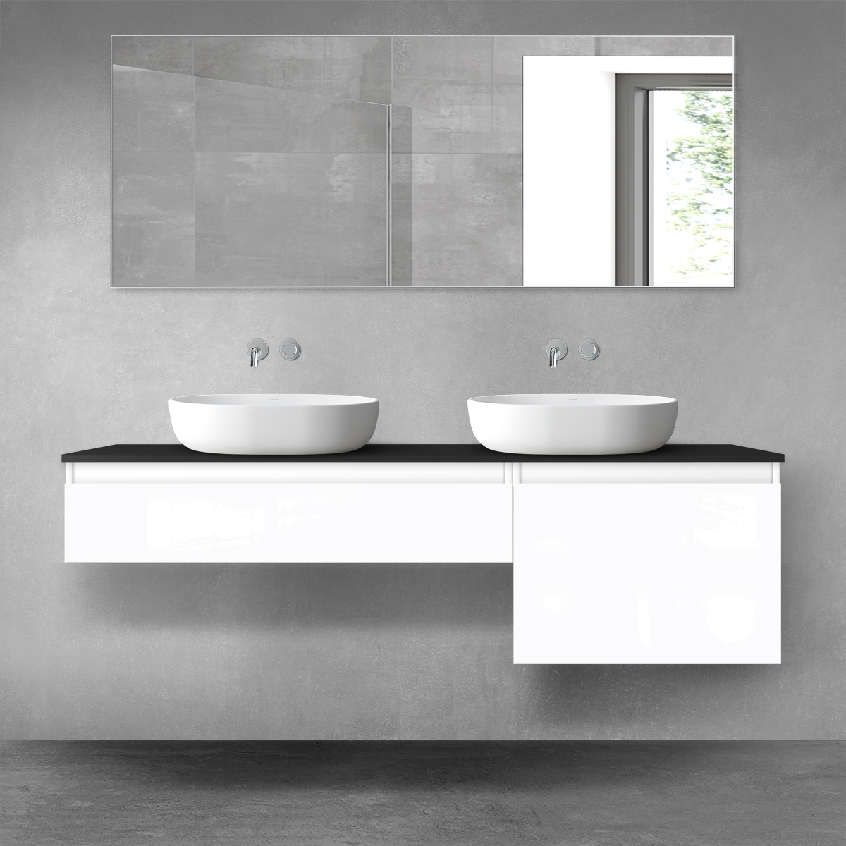 Oltens Vermal zestaw mebli łazienkowych 160 cm biały połysk/czarny mat 68345000 - Wysyłka w 24h