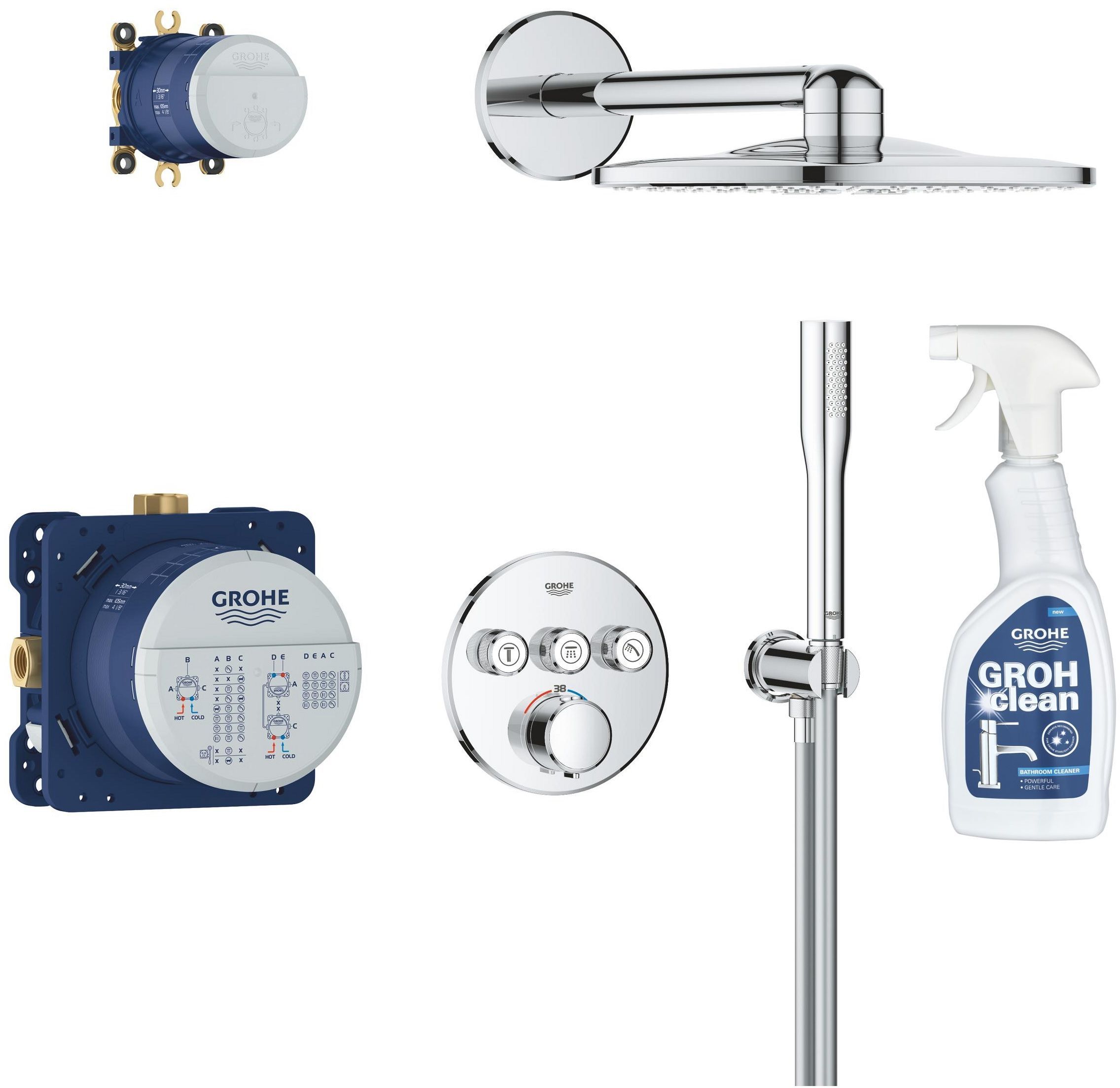 Grohe Precision Smartcontrol zestaw prysznicowy podtynkowy termostatyczny z deszczownicą chrom 34874000 + środek czyszczący GrohClean ... - Wysyłka w 