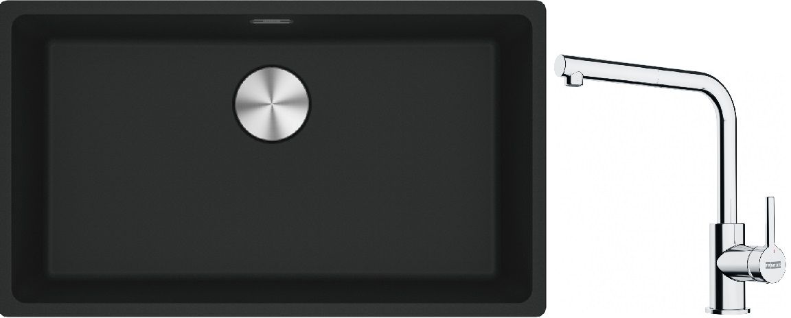 Franke Maris MRG 110-72 zlewozmywak 72x40 cm Fragranite czarny mat z baterią kuchenną Lina chrom (1250687260, 1150712420)