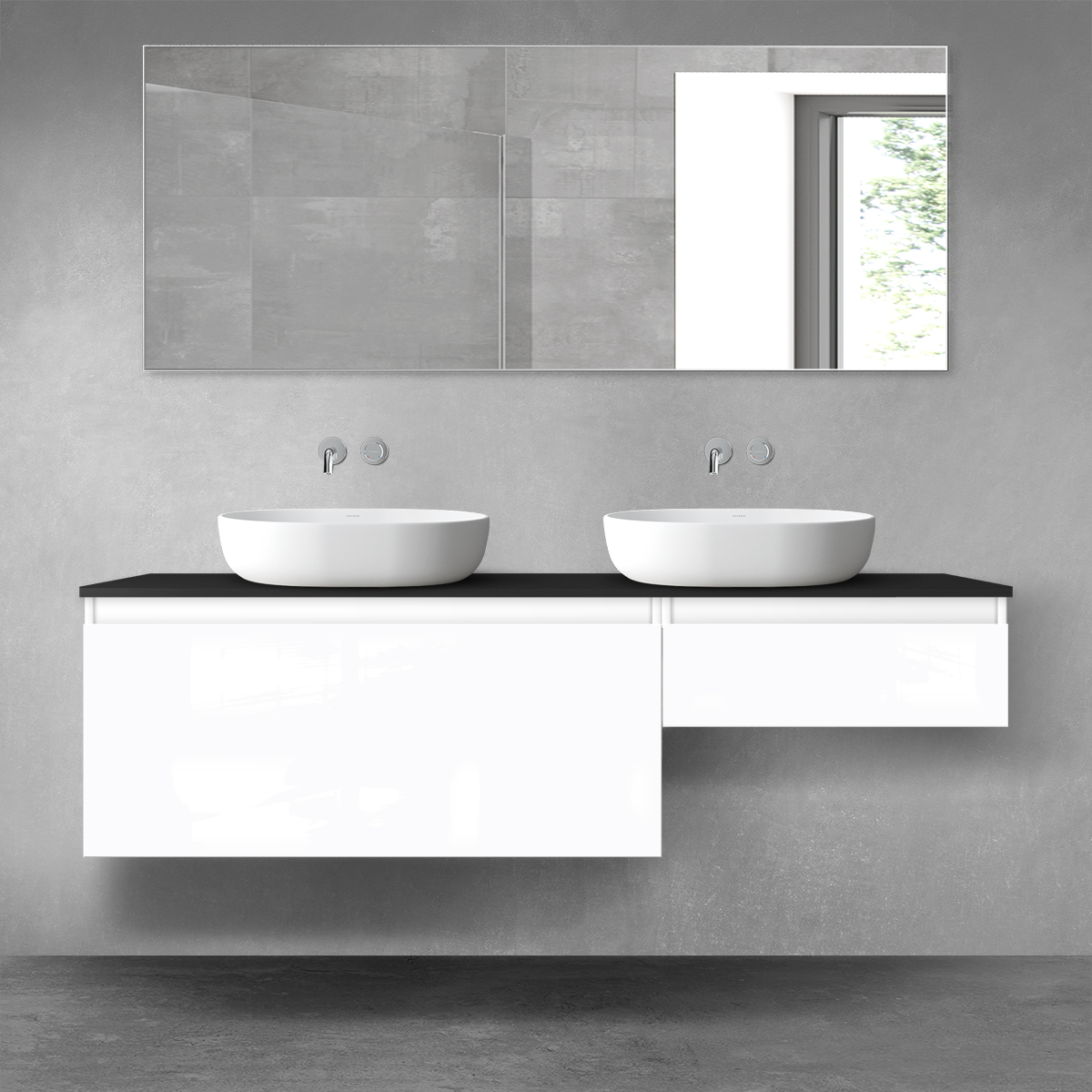 Oltens Vernal zestaw mebli łazienkowych 160 cm z blatem biały połysk/czarny mat 68353000 - Wysyłka w 24h