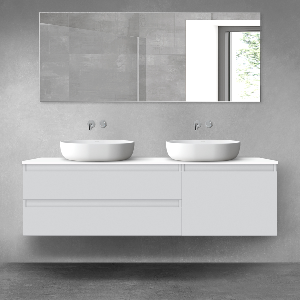 Oltens Vernal zestaw mebli łazienkowych 160 cm z blatem szary mat/biały połysk 68341700 - Wysyłka w 24h
