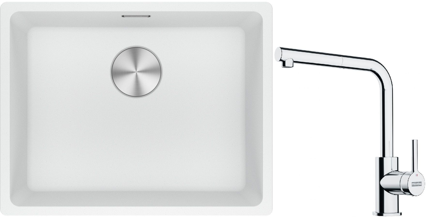 Franke Maris MRG 110-52 zlewozmywak 52x40 cm Fragranite biały polarny z baterią kuchenną Lina chrom (1250687255, 1150712420)