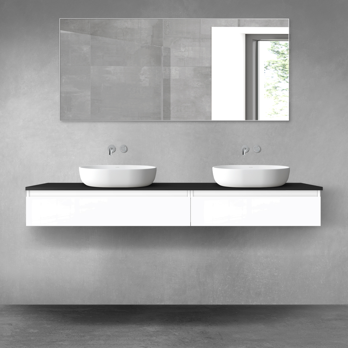 Oltens Vernal zestaw mebli łazienkowych 180 cm z blatem biały połysk/czarny mat 68583000 - Wysyłka w 24h