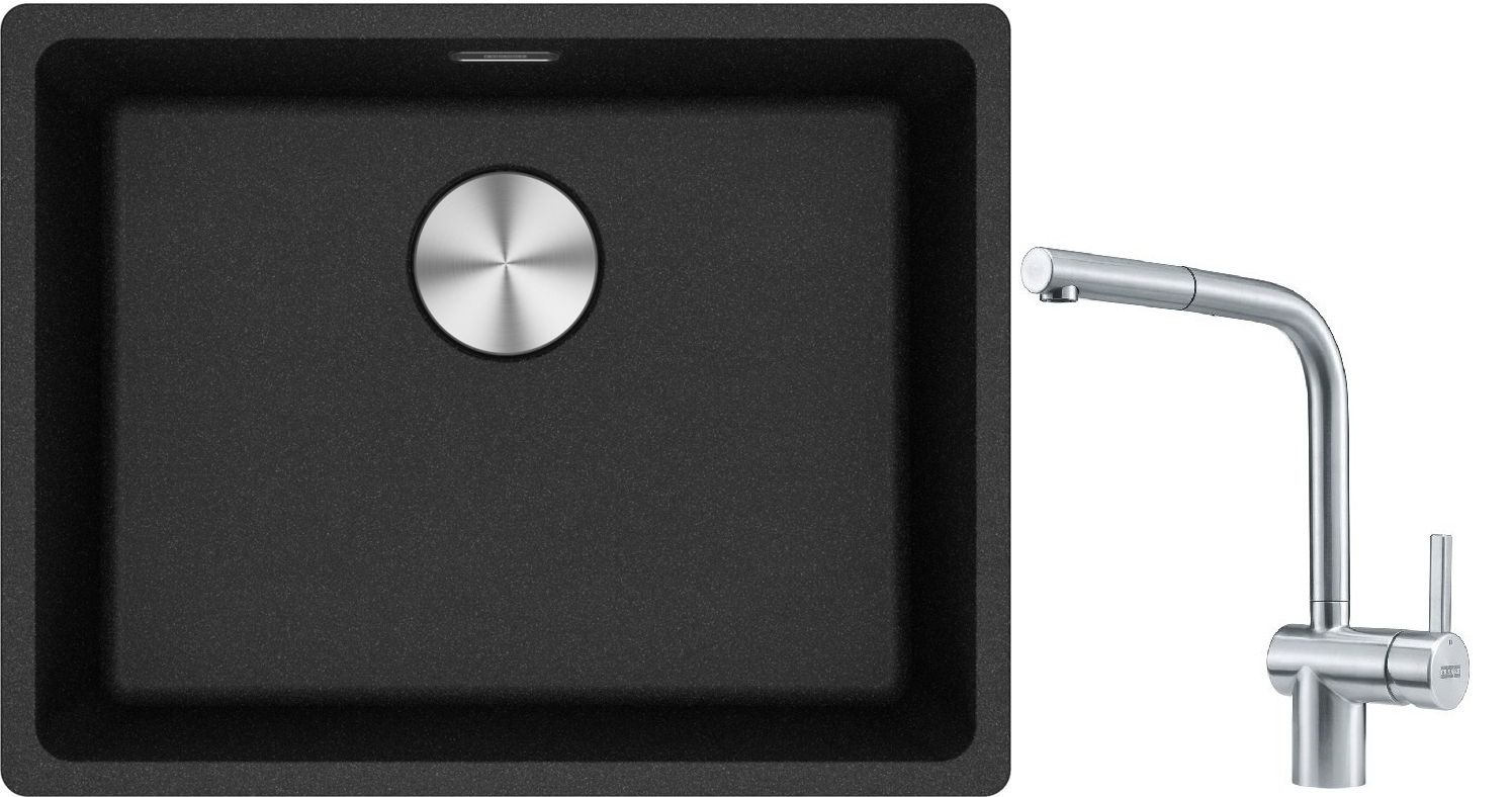Franke Maris MRG 110-52 zlewozmywak 52x40 cm Fragranite onyx z baterią kuchenną Atlas stal szlachetna (1250687253, 1150521439)