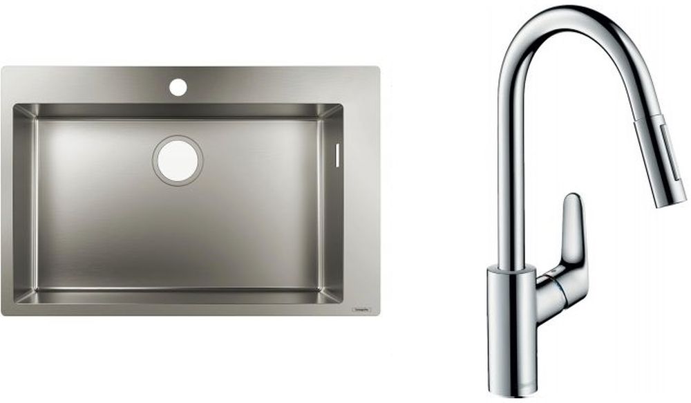 Zestaw Hansgrohe S711-F660 zlewozmywak stalowy z baterią kuchenną Focus chrom (43302800, 31815000) - Wysyłka w 24h