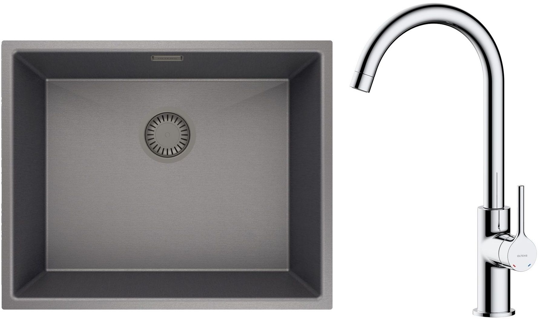 Zestaw Oltens Stalvask zlewozmywak stalowy 54x44 cm z baterią kuchenną Skafta czarny/chrom (71101300, 35206100) - Wysyłka w 24h