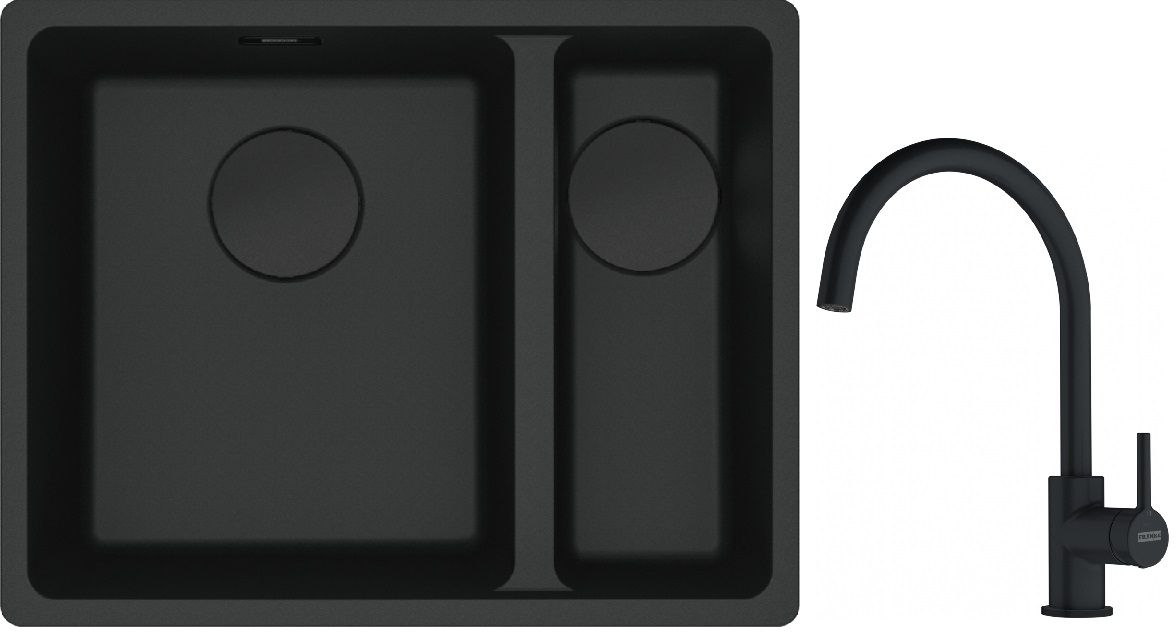 Franke Maris MRG 160-34-15SBR zlewozmywak 52x40 cm Fragranite czarny mat z baterią kuchenną Lina czarny mat (1250697755, 1150626019)