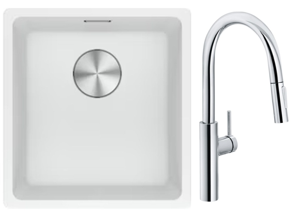 Franke Maris MRG 110-37 zlewozmywak 40x37 cm Fragranite biały polarny z baterią kuchenną Pescara L Slide-In chrom (1250687251, ...