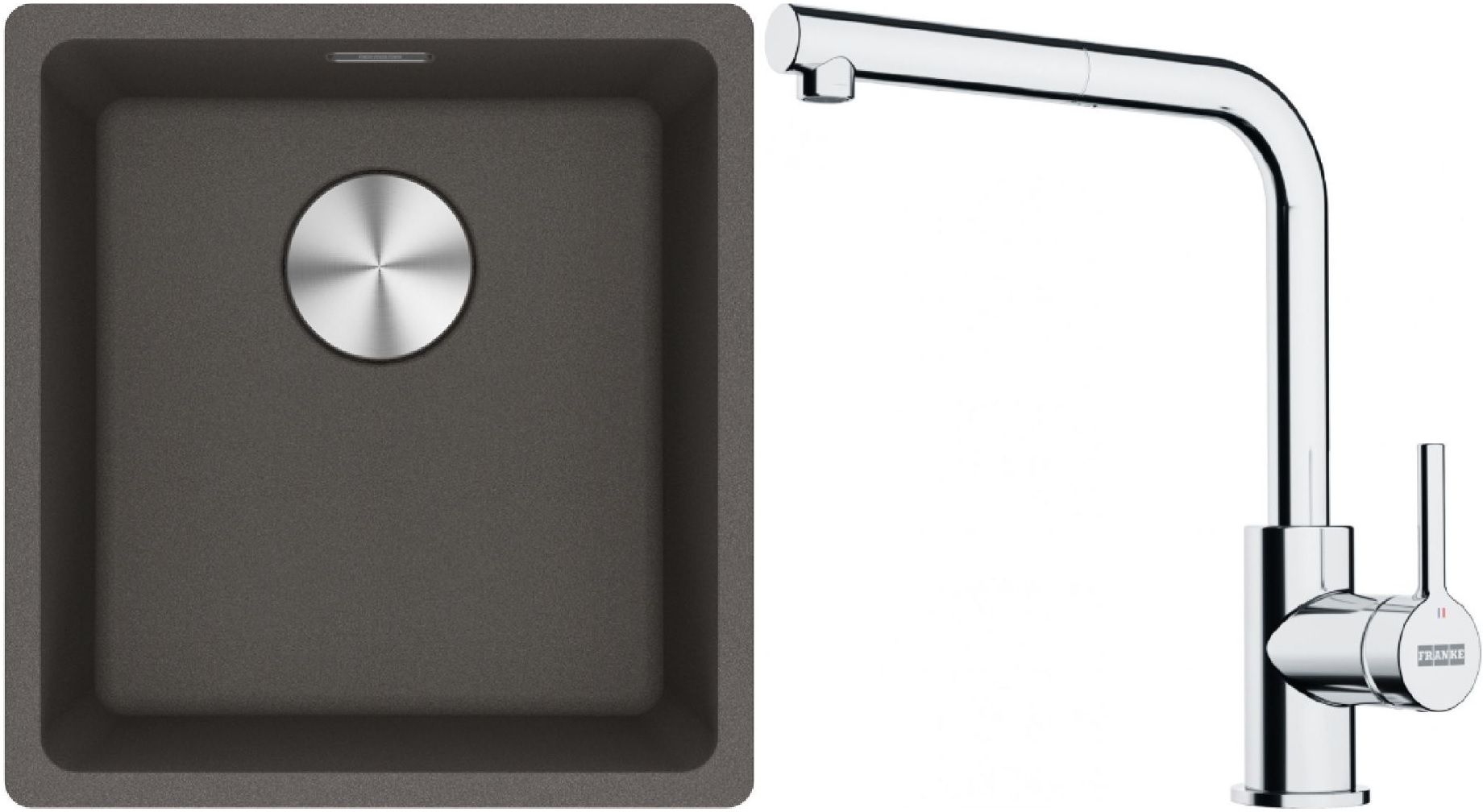 Franke Maris MRG 110-37 zlewozmywak granitowy 43x40 cm łupkowy szary z baterią kuchenną Lina chrom (1250716374, 1150712420)