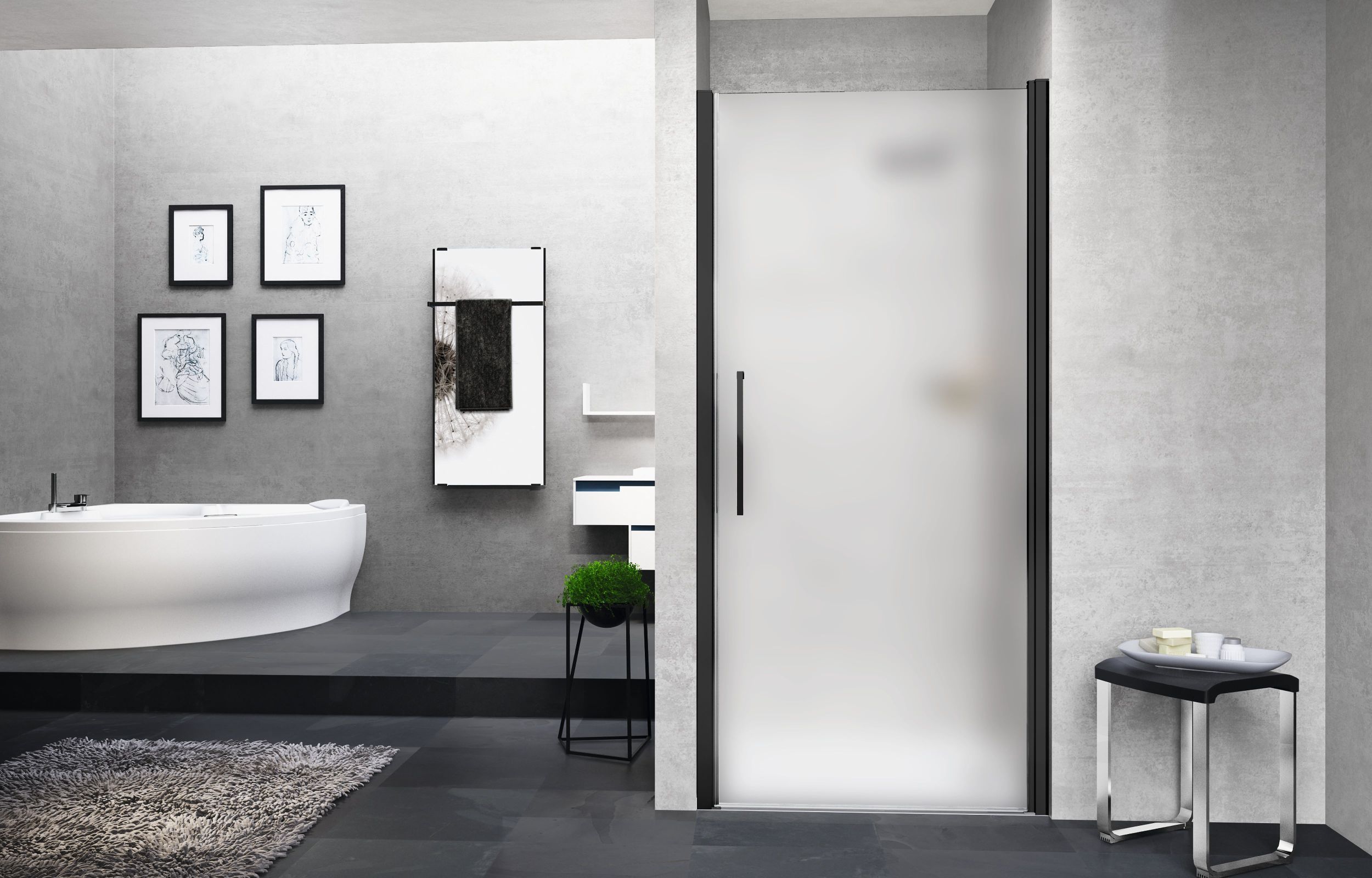 Novellini Young 1B drzwi prysznicowe 67 cm czarny/szkło satynowe Y21B67-4H