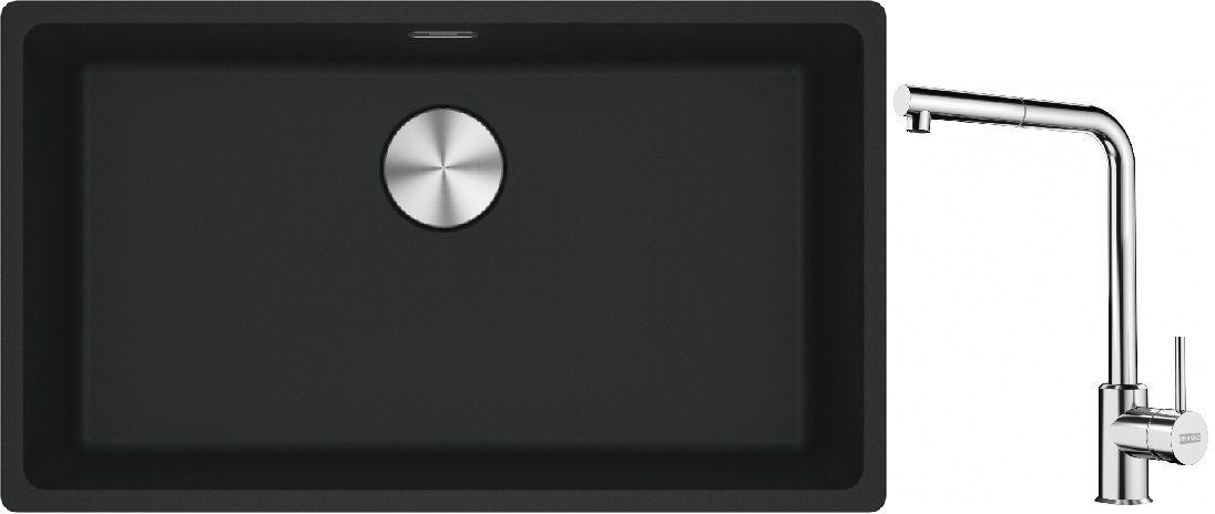 Franke Maris MRG 110-72 zlewozmywak 72x40 cm Fragranite czarny mat z baterią kuchenną Sirius Side chrom (1250687260, 1150668280)