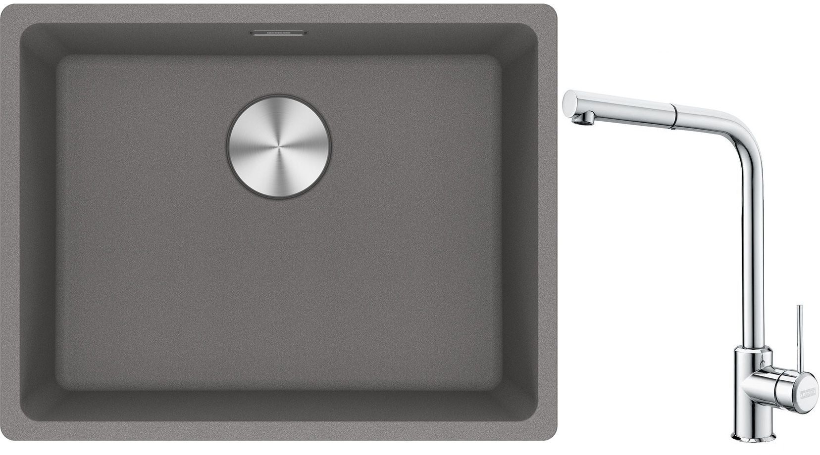 Franke Maris MRG 110-52 zlewozmywak 55x43 cm Fragranite kamienny szary z baterią kuchenną Sirius Side chrom (1250687254, 1150668280)