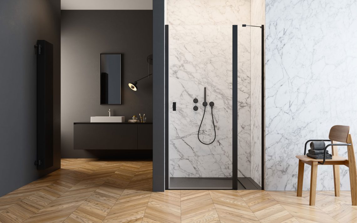 Radaway Nes 8 Black DWJ II drzwi prysznicowe 90 cm wnękowe prawe czarny mat/szkło przezroczyste 10083090-54-01R