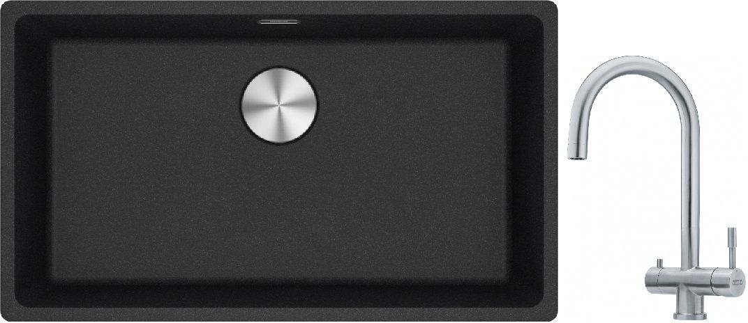 Franke Maris MRG 110-72 zlewozmywak 72x40 cm Fragranite onyx z baterią kuchenną Eos stal szlachetna (1250687261, 1200179979)