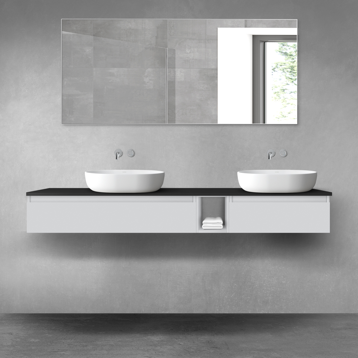 Oltens Vernal zestaw mebli łazienkowych 180 cm z blatem szary mat/czarny mat 68660700 - Wysyłka w 24h