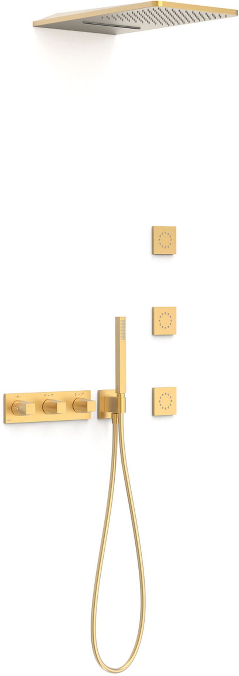 Tres B-System zestaw prysznicowy podtynkowy termostatyczny z deszczownicą złoty mat 30725405OM