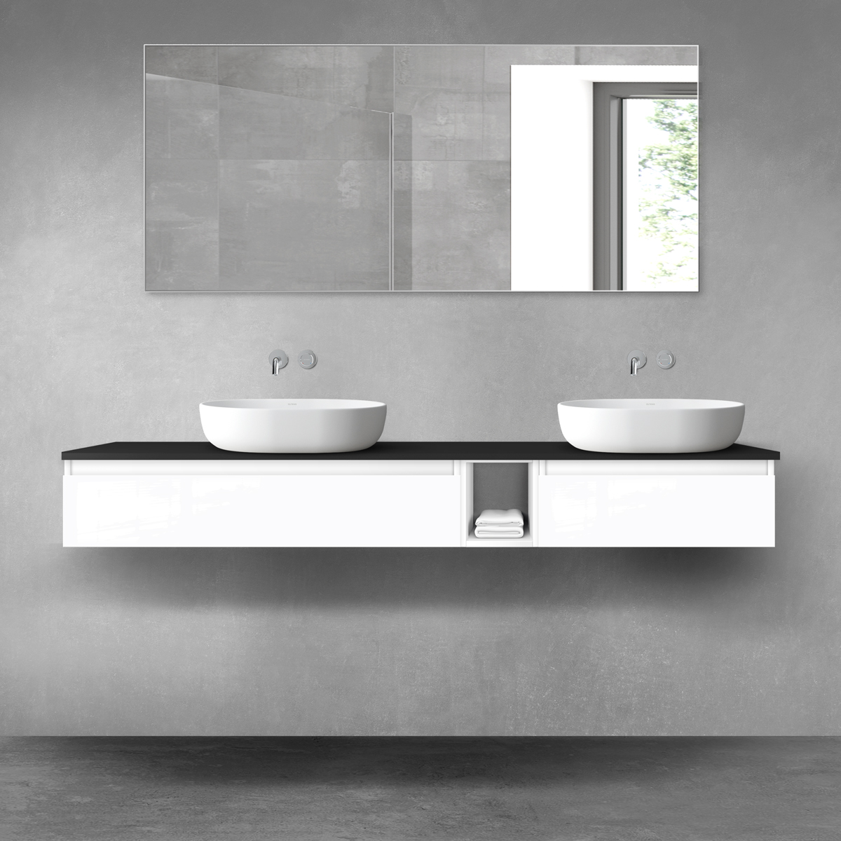 Oltens Vernal zestaw mebli łazienkowych 180 cm z blatem biały połysk/czarny mat 68660000 - Wysyłka w 24h