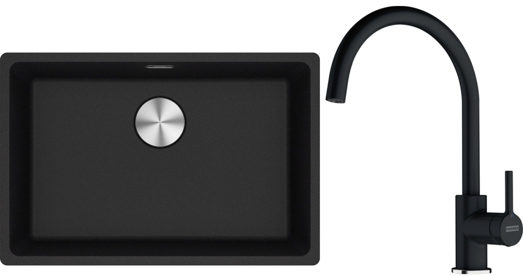 Franke Maris MRG 110-62 zlewozmywak 62x40 cm Fragranite onyx z baterią kuchenną Lina onyx (1250687257, 1150626020)