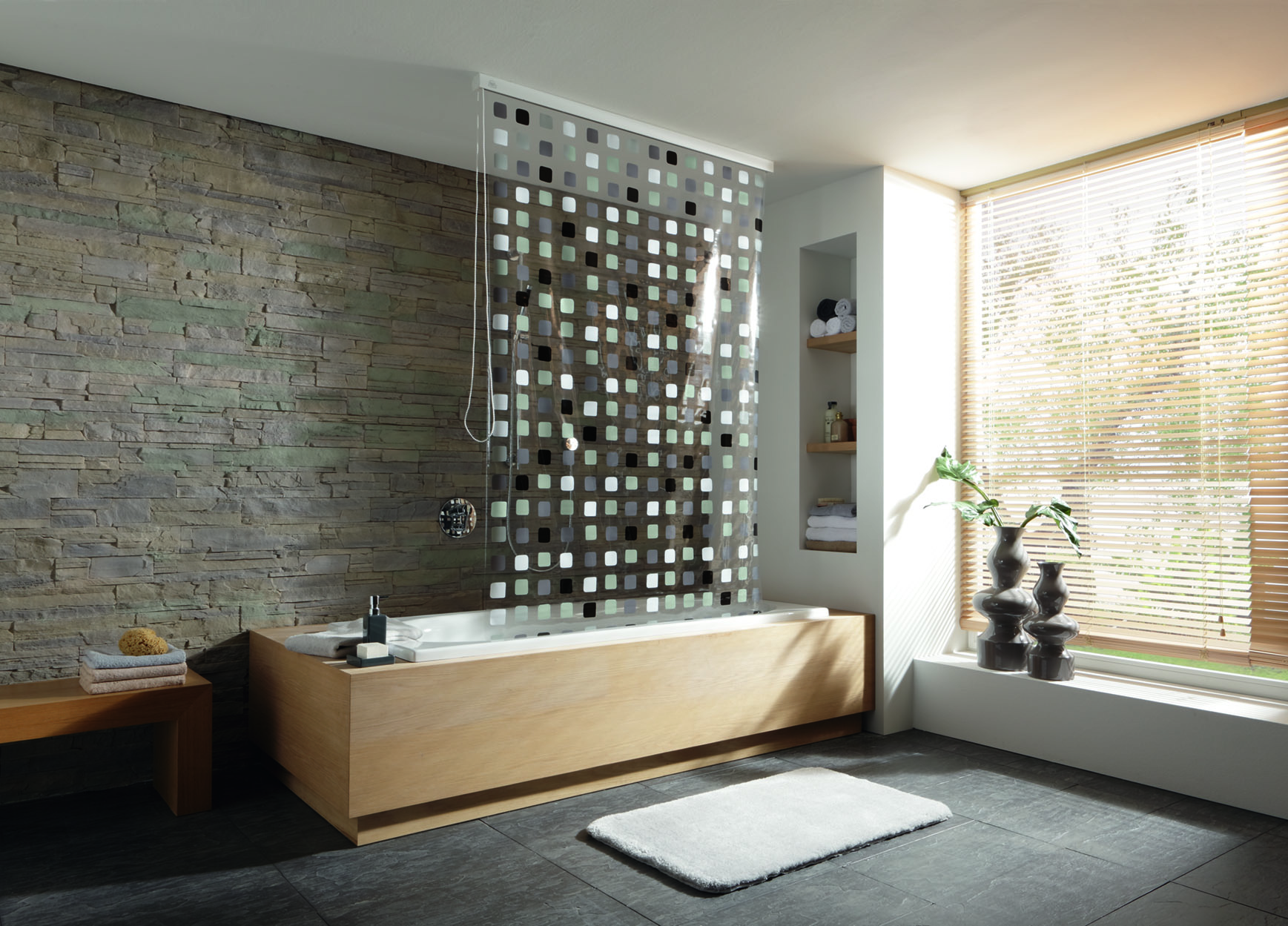 Kleine Wolke Duschrollo roleta prysznicowa 128x240 cm winylowa szare kwadraty 3321110747