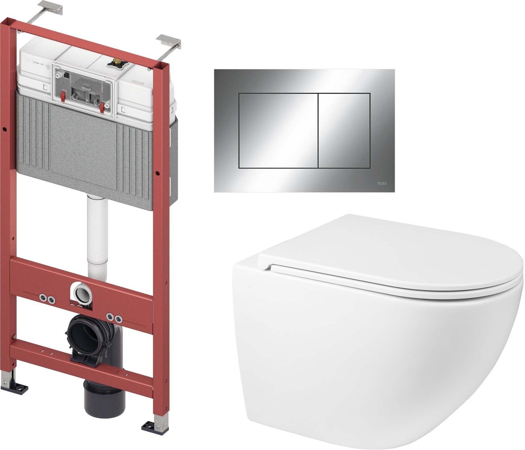 Zestaw Oltens Hamnes miska WC wisząca z deską wolnoopadającą i stelaż podtynkowy Tece Base z przyciskiem Now biały/chrom błyszczący ... - Wysyłka w 