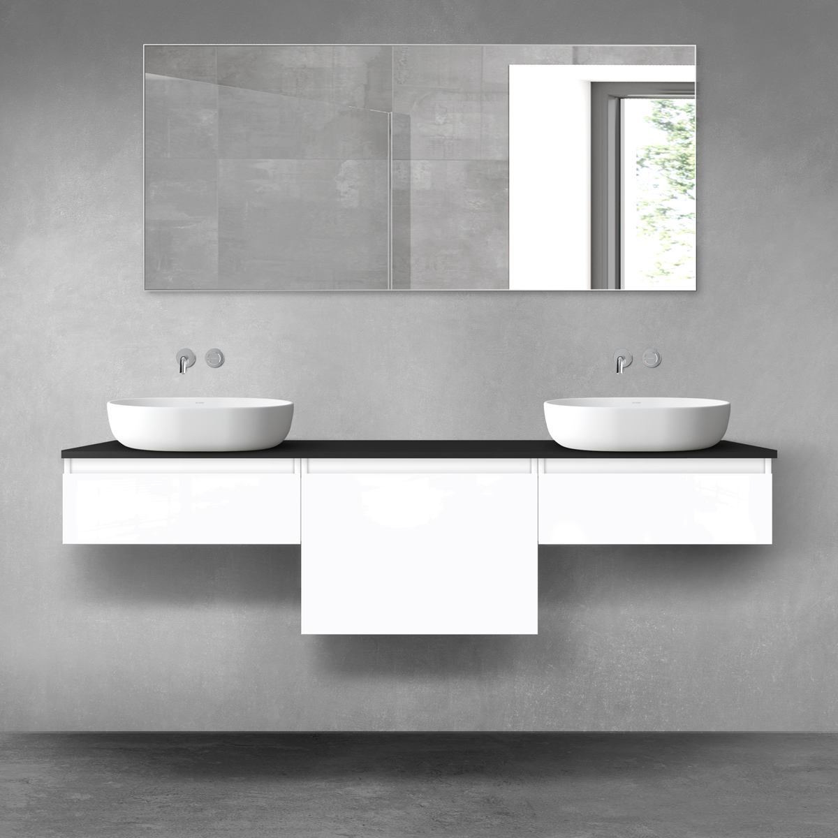 Oltens Vernal zestaw mebli łazienkowych 180 cm z blatem biały połysk/czarny mat 68502000 - Wysyłka w 24h