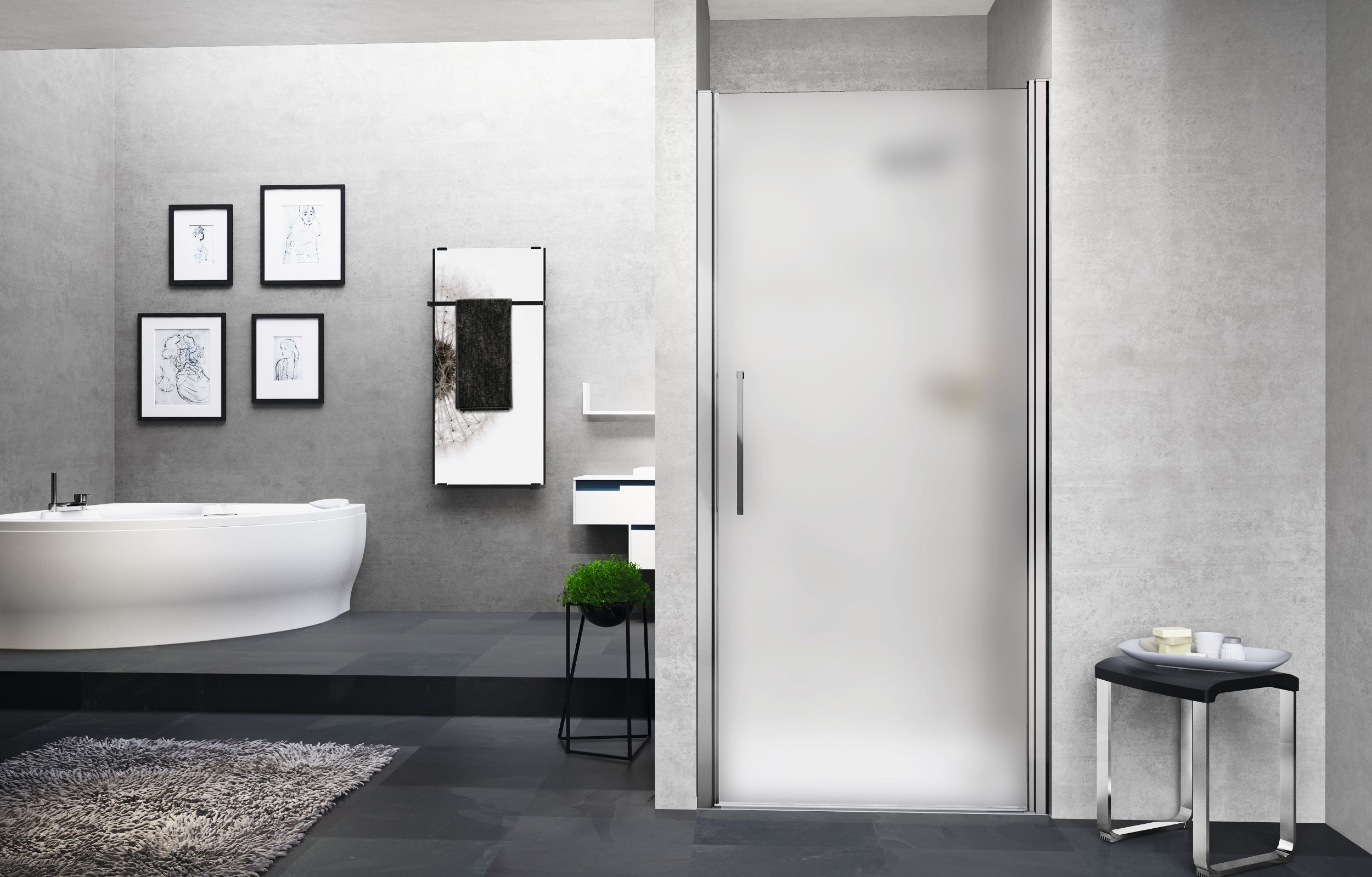 Novellini Young 1B drzwi prysznicowe 57 cm srebrny/szkło satynowe Y21B57-4B