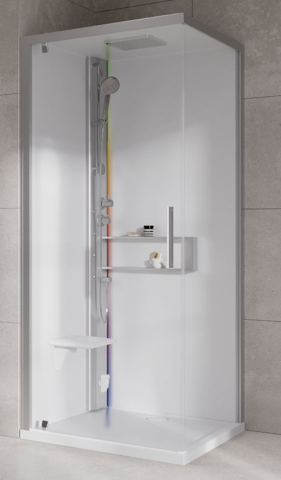 Novellini Glax 2 2.0 G+F kabina z hydromasażem 80 cm kwadratowa lewa parowa z brodzikiem srebrna G22GF89SM5-1BB