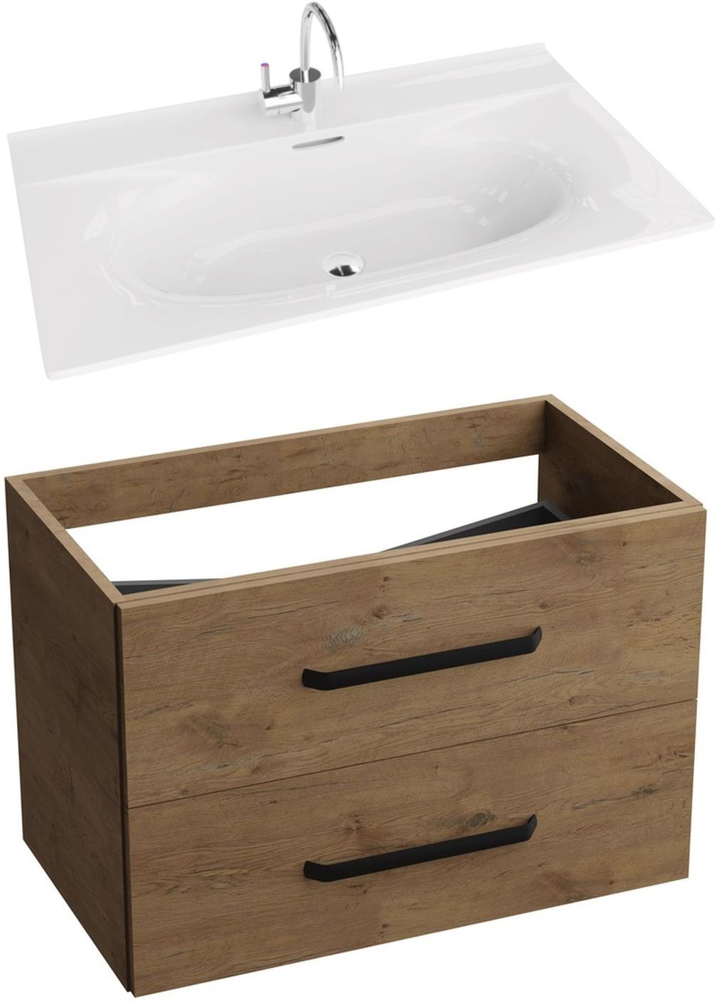 LaVita Kolorado umywalka z szafką 80 cm Montana zestaw meblowy biały/orzech (5900378324430, 5908211416212)