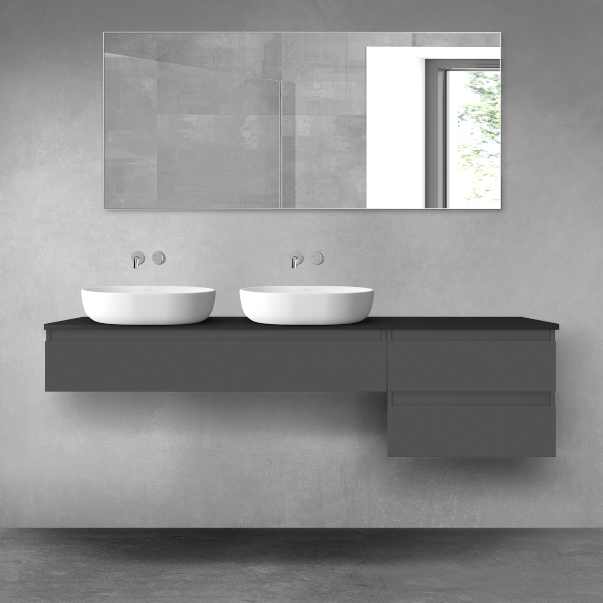 Oltens Vernal zestaw mebli łazienkowych 180 cm z blatem grafit mat/czarny mat 68616400 - Wysyłka w 24h